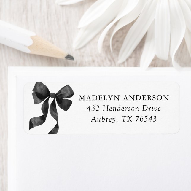 Black Bow Baby Shower Return Address Label (Insitu)