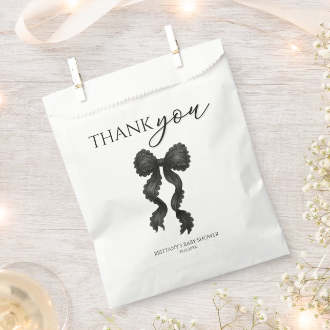 Black Bow Baby Shower Thank You Favor Bag (Clipped)