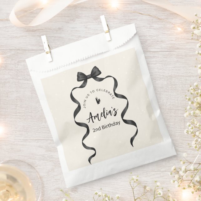 Black Bow Birthday Any Age  Favor Bag (Clipped)
