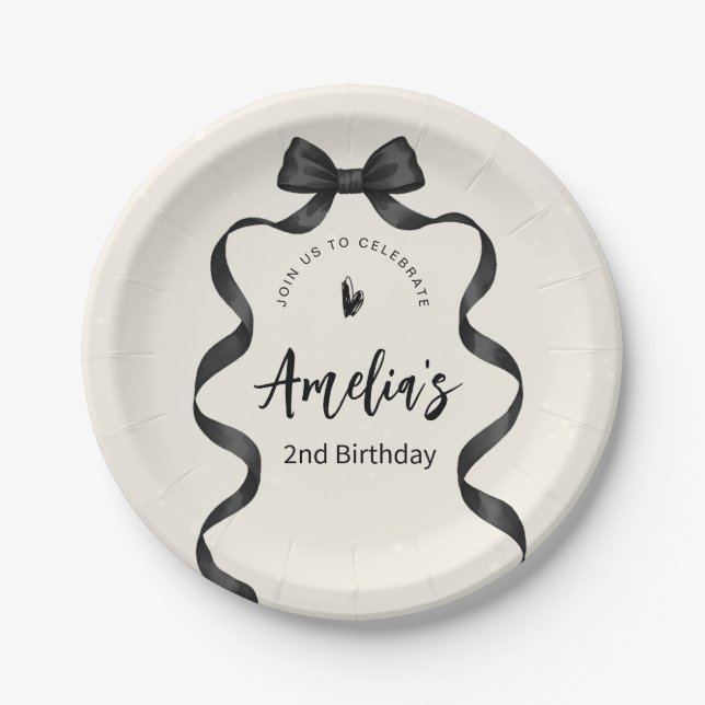 Black Bow Birthday Any Age  Paper Plates (Front)