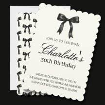 Black Bow Birthday Cream Vintage Scallop