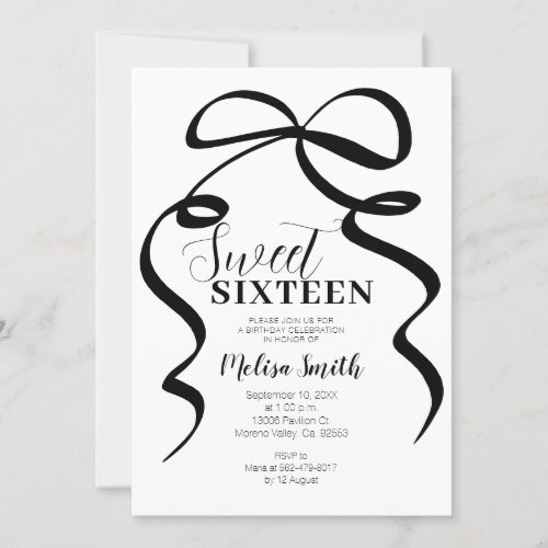 Black Bow Birthday Invitation Coquette Ribbon
