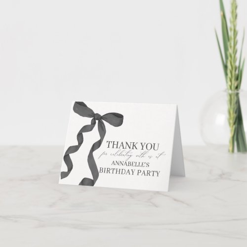 Black Bow Birthday Party Blank Thank You Card