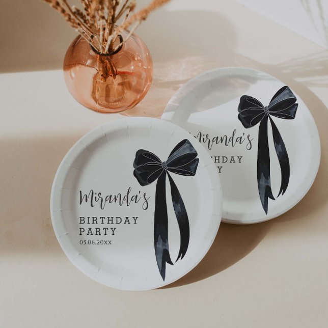  Black Bow Birthday Party Paper Plates (Creator Uploaded)