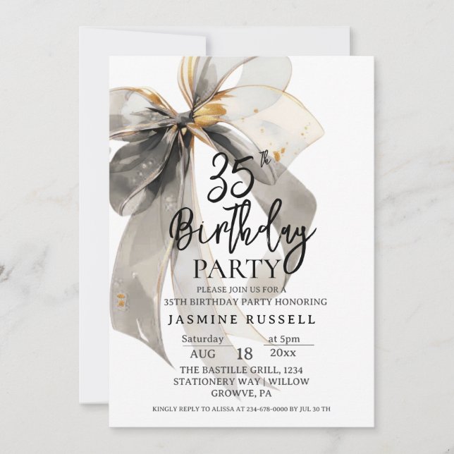  Black Bow Birthday Party Woman Invitation (Front)