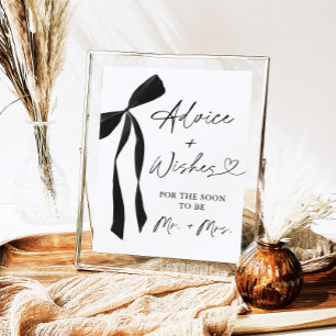 Black Bow Bridal Shower Advice & Wishes Sign