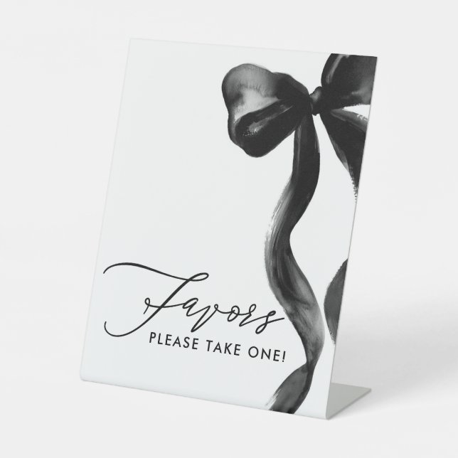 Black Bow Bridal Shower Favors Pedestal Sign (Front)