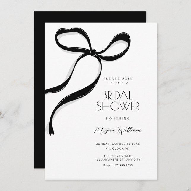 Black bow bridal shower invitation (Front/Back)
