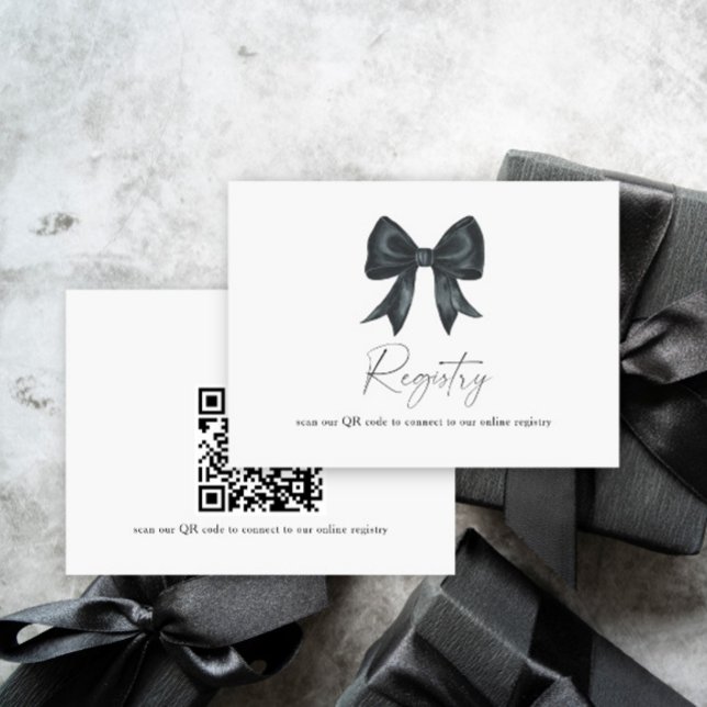 black Bow bridal shower QR code for registry  Enclosure Card (Creator Uploaded)