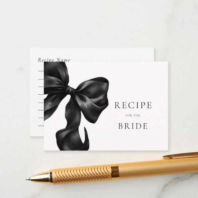Black Bow Bridal Shower Recipe Enclosure Card (Front/Back In Situ)