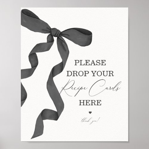 Black Bow Bridal Shower Share a Recipe Card Sign