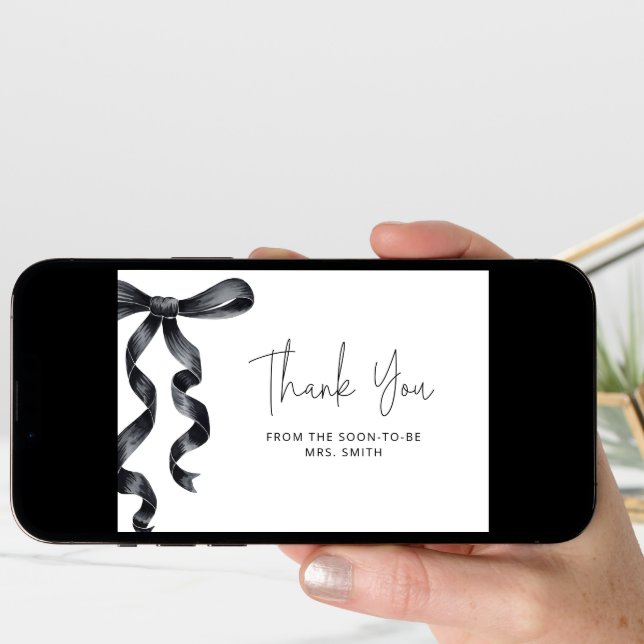 Black Bow Bridal Shower Thank You  Card (Front Digital)