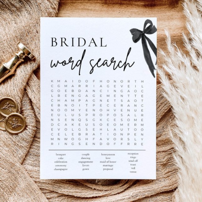 Black Bow Bridal Shower Word Search Game Invitation (Creator Uploaded)