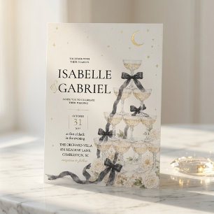 Black Bow Champagne Tower Elegant  Invitation
