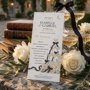 Black Bow Champagne Tower Wedding Program