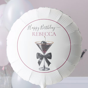 Black Bow Cherry Cocktail Happy Birthday Balloon