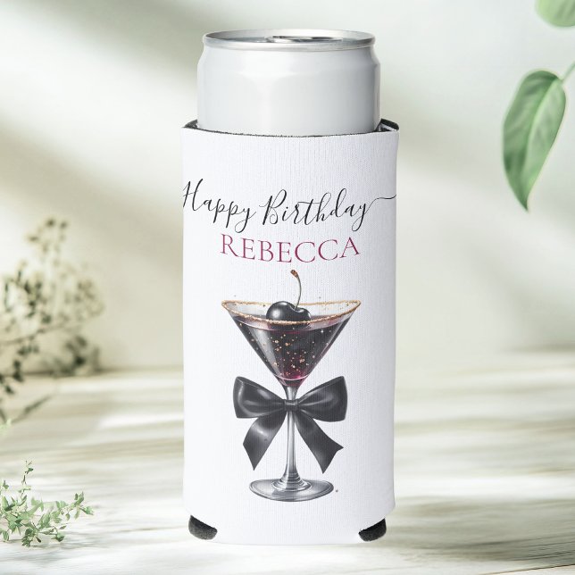 Black Bow Cherry Cocktail Happy Birthday Seltzer Can Cooler (Creator Uploaded)