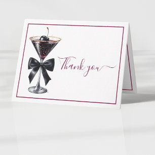 Black Bow Cherry Cocktail Martini Letterpress Thank You Card