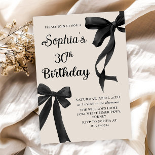 Black Bow Coquette 30th Birthday Party Invitation