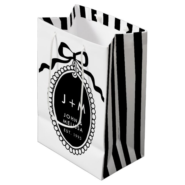 Black Bow Coquette Anniversary Charm Medium Gift Bag (Front Angled)