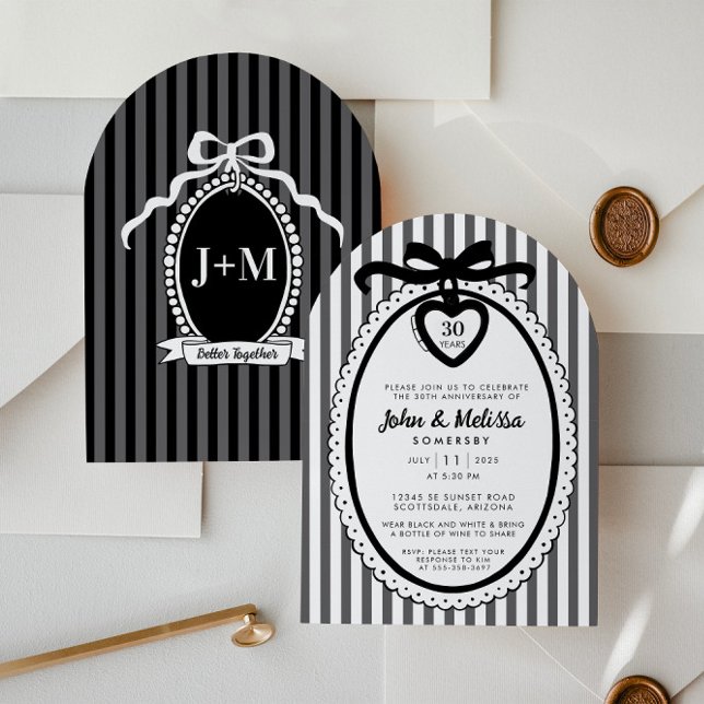 Black Bow Coquette Anniversary Party Invitation (Anniversary Invitation (front and back))