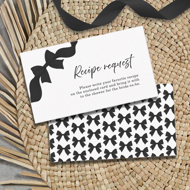 Black Bow Coquette Bridal Shower Recipe Request Enclosure Card (Creator Uploaded)