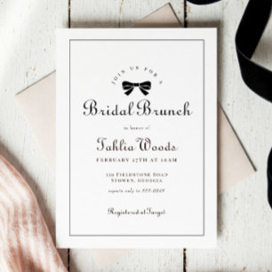 Black Bow Coquette Elegant Bridal Brunch Invitation