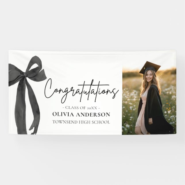 Black Bow Coquette Graduation Congratulation Banner (Horizontal)