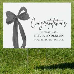 Black Bow Coquette Graduation Congratulation Yard Sign