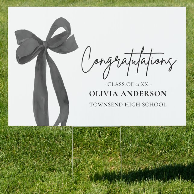 Black Bow Coquette Graduation Congratulation Yard Sign (Insitu)