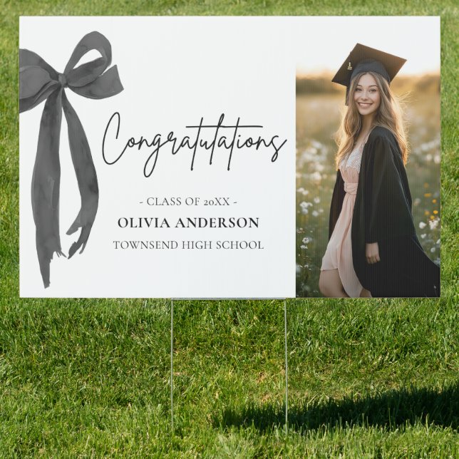Black Bow Coquette Graduation Congratulation Yard  Sign (Insitu)