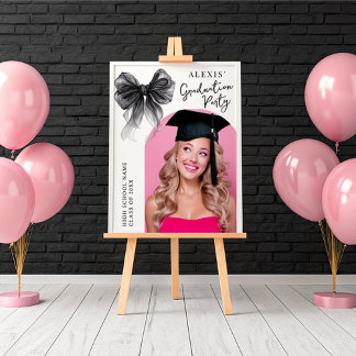 Black Bow Coquette Graduation Party Photo Sign