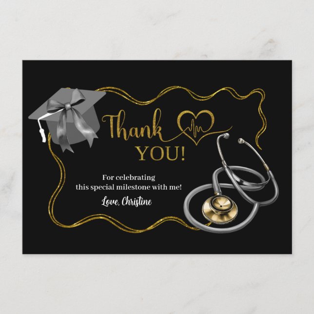Black Bow Coquette Nurse Graduation Thank You Card (Front)