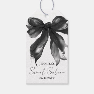 Black Bow Coquette Script Sweet 16 Party Gift Tags