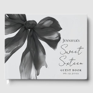 Black Bow Coquette Script Sweet 16 Party Grey Guest Book