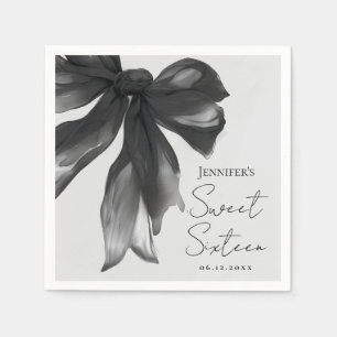 Black Bow Coquette Script Sweet 16 Party Grey Napkins