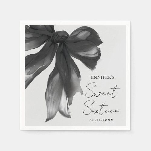 Black Bow Coquette Script Sweet 16 Party Grey 