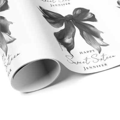 Black Bow Coquette Script Sweet 16 Party Wrapping Paper