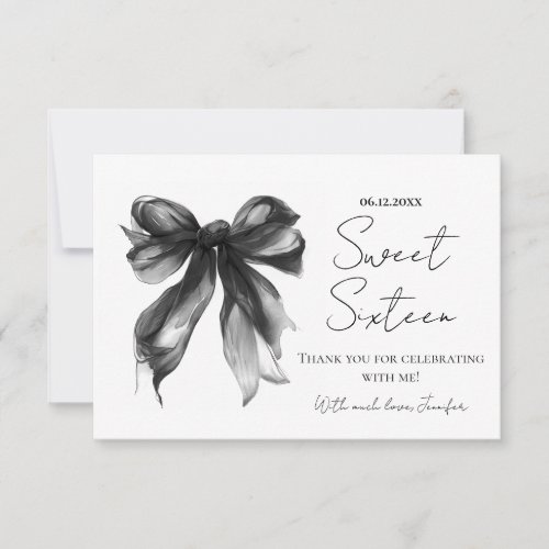 Black Bow Coquette Script Sweet 16 Thank You 