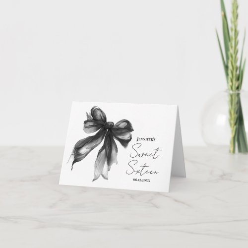 Black Bow Coquette Script Sweet 16 Thank You 