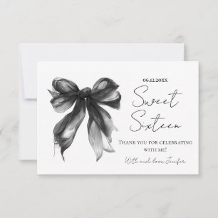 Black Bow Coquette Script Sweet 16 Thank You Card