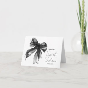 Black Bow Coquette Script Sweet 16 Thank You Card