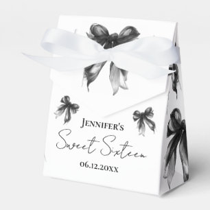 Black Bow Coquette Script Sweet 16 Thank You Favor Boxes