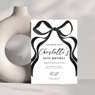 Black Bow Coquette Style 60th Birthday Party Invitation