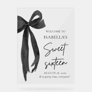 Black Bow Coquette Sweet 16 Birthday Welcome Acrylic Sign