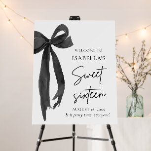 Black Bow Coquette Sweet 16 Birthday Welcome Foam Board