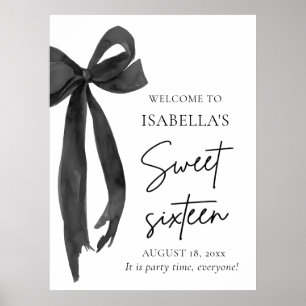 Black Bow Coquette Sweet 16 Birthday Welcome Poster