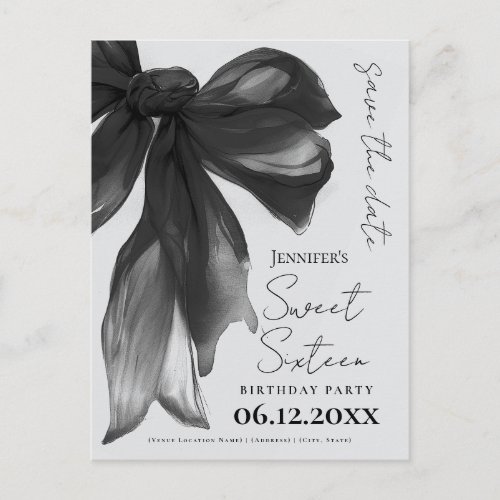 Black Bow Coquette Sweet 16 Save the Date Grey