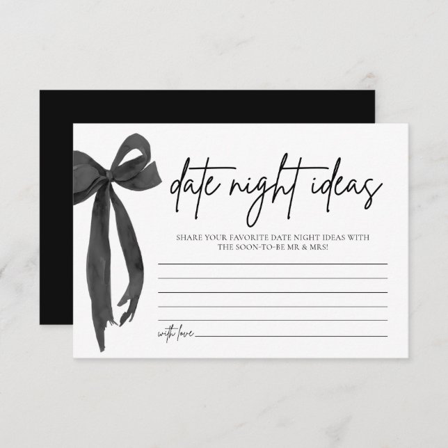 Black Bow Date Night Ideas Bridal Shower Game Invitation (Front/Back)