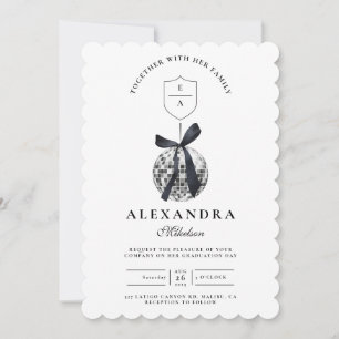 Black Bow Disco Ball Graduation Party  Invitation